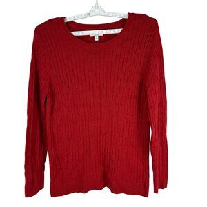 Croft & Barrow Womens Red Cable Knit Cotton Sweater Pullover Size L Crewneck